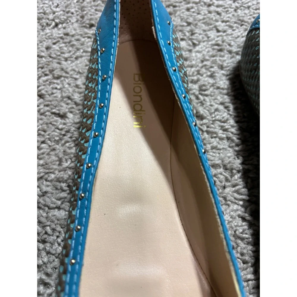 Biondini Flavia Ballet Flats Turquoise Brown Snake Emblem Square Toe Mens 7